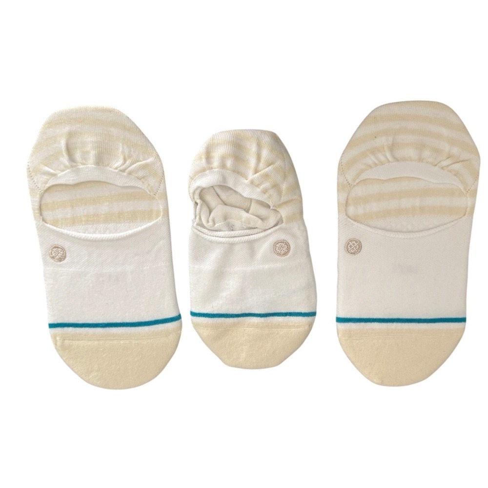Stance Womens Sensible Cream No Show Socks Striped Super Invisible 3 Pack M NEW